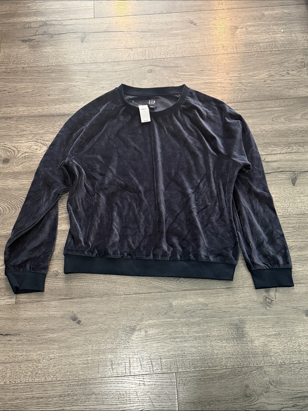 GAP Men's Dark Black Velour Crewneck Sweatshirt